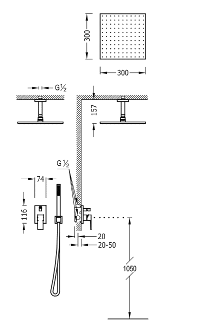 Tres CUADRO zestaw prysznicowy z baterią podtynkową i deszczownicą 30x30 cm chrom 006.180.80
