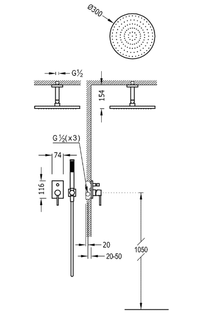 Tres Max zestaw prysznicowy z baterią podtynkową i deszczownicą 30 cm chrom 062.180.80