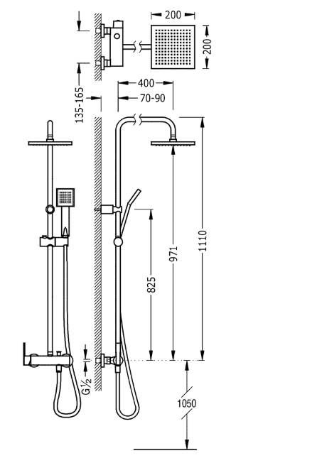 Tres Lex zestaw prysznicowy z deszczownicą 20x20 cm chrom 081.193.01