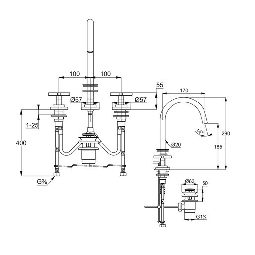 Kludi Nova Fonte bateria umywalkowa trzyotworowa chrom 20 143 05 20