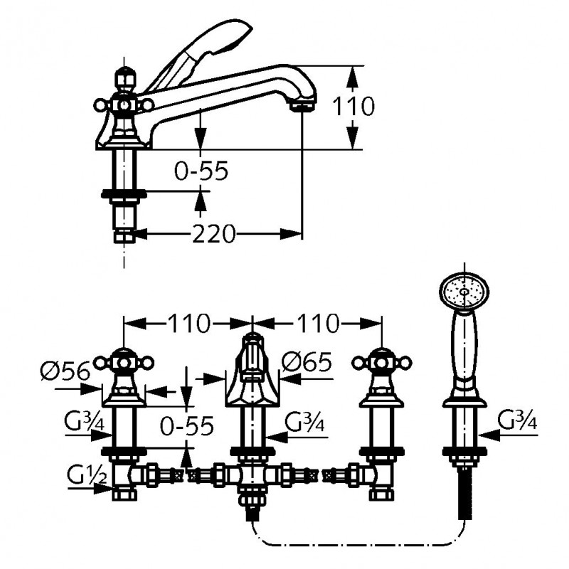 Kludi Adlon bateria wannowa czterootworowa chrom 51 525 05 20