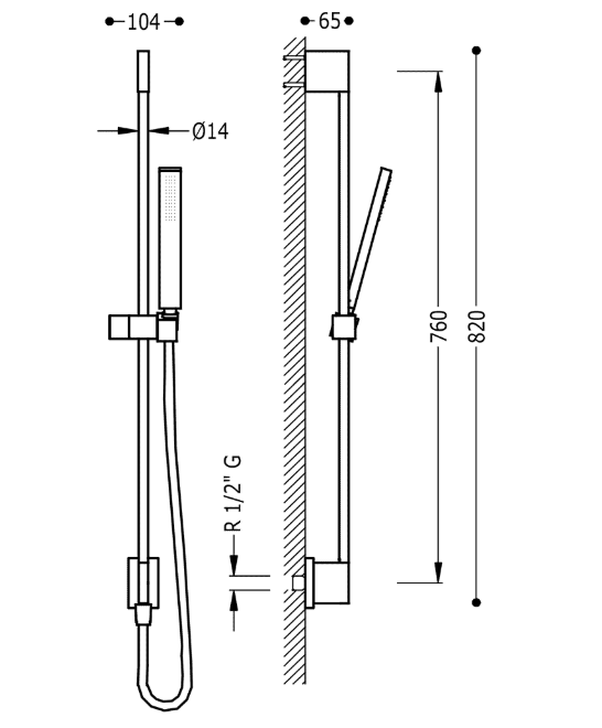 Tres Clasic drążek prysznicowy ze słuchawką 760 mm czarny matowy 034.932.01.NM