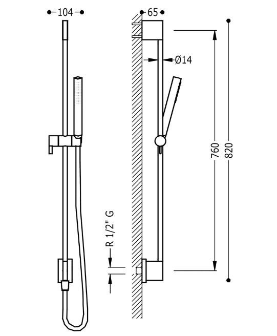 Tres Clasic drążek prysznicowy przesuwny ze słuchawką 760 mm biały matowy 034.931.01.BM
