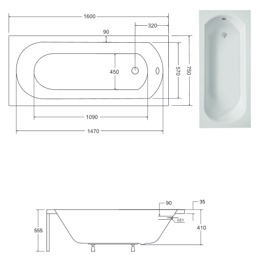 BESCO Intrica wanna prostokątna 160x75 akryl biały WAIN-160-PK