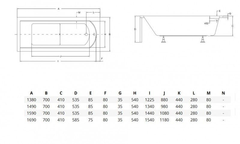 BESCO Shea wanna prostokątna 180x80 akryl biały WAS-180-PK