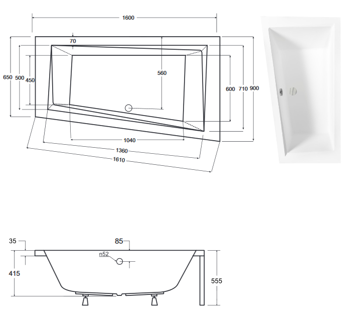 BESCO Intima wanna asymetryczna prawa 160x90 akryl biały WAI-160-NPI