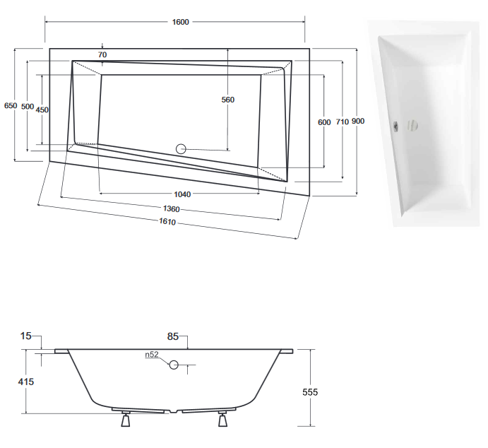 BESCO Intima Slim wanna asymetryczna lewa 160x90 akryl biały WAI-160-SLI