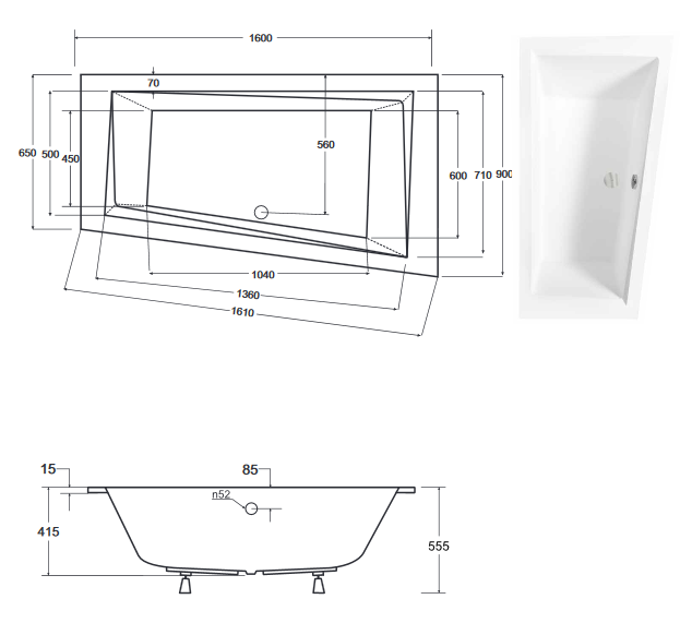 BESCO Intima Slim wanna asymetryczna prawa 160x90 akryl biały WAI-160-SPI