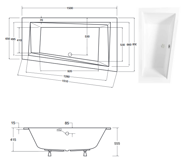 BESCO Intima Slim wanna asymetryczna prawa 150x85 akryl biały WAI-150-SPI