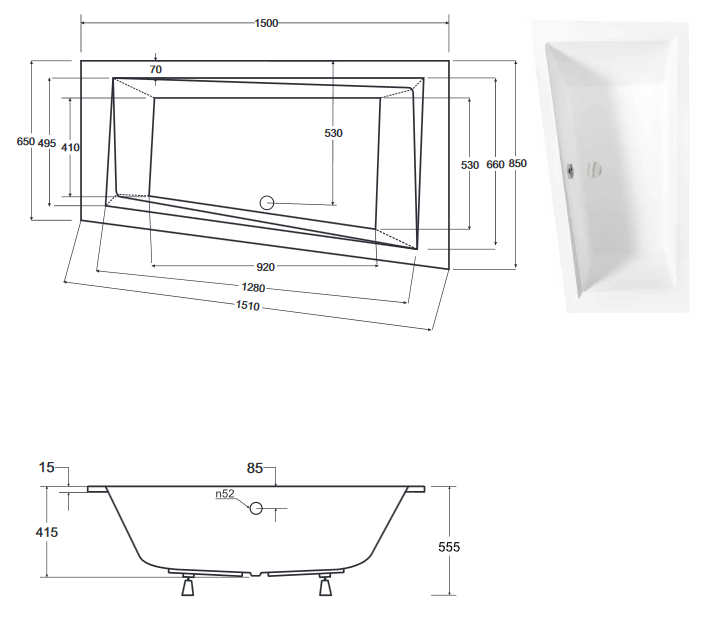 BESCO Intima Slim wanna asymetryczna lewa 150x85 akryl biały WAI-150-SLI