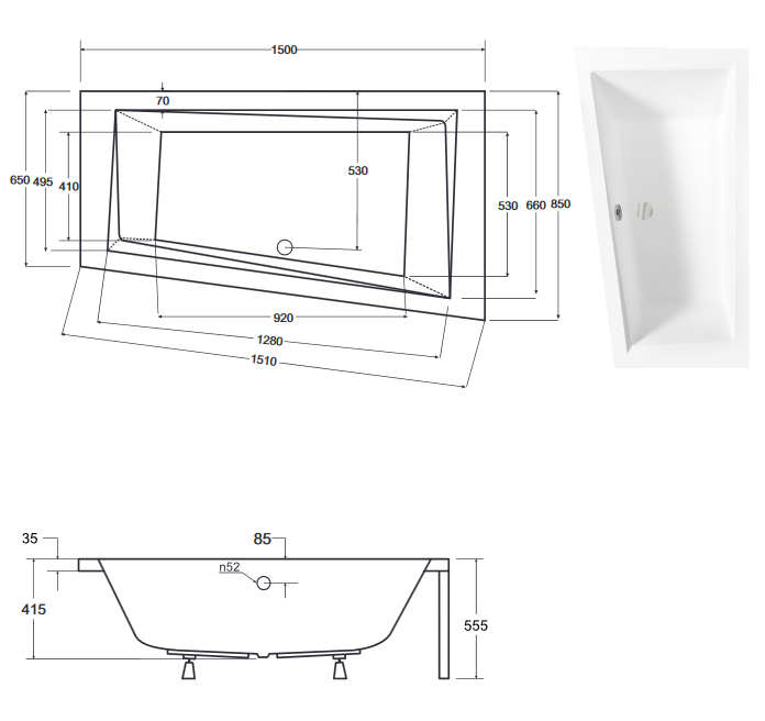 BESCO Intima wanna asymetryczna lewa 150x85 akryl biały WAI-150-NLI