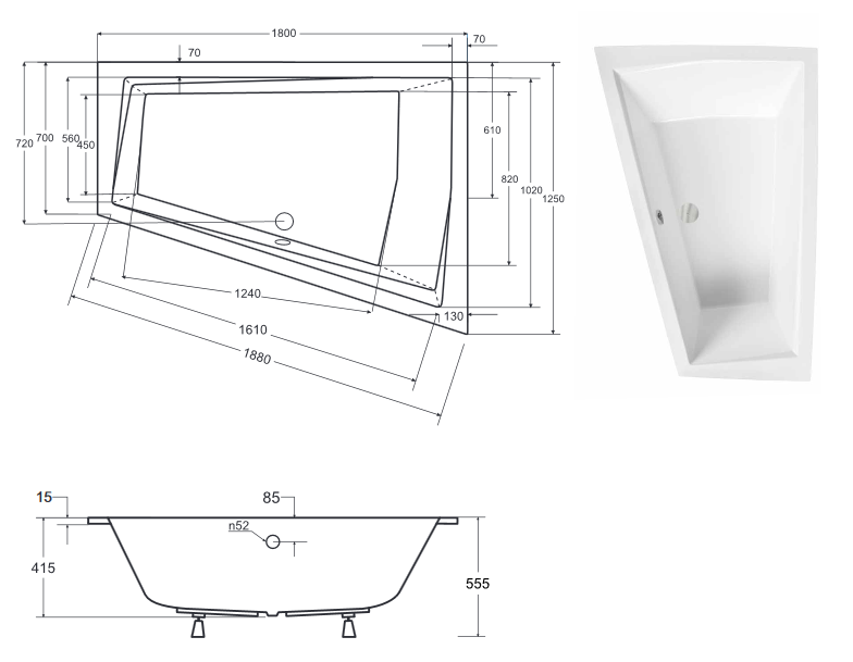 BESCO Intima Duo Slim wanna asymetryczna lewa 180x125 akryl biały WAID-180-SL
