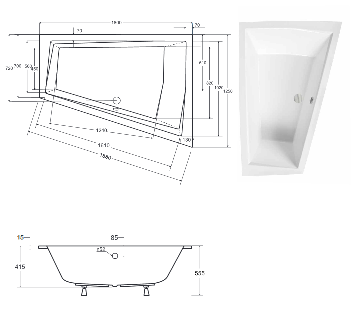 BESCO Intima Duo Slim wanna asymetryczna prawa 180x125 akryl biały WAID-180-SP