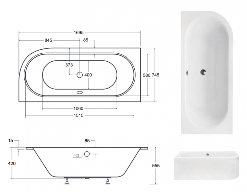 BESCO Avita Slim wanna asymetryczna lewa 170x75 akryl biały WAV-170-NLS