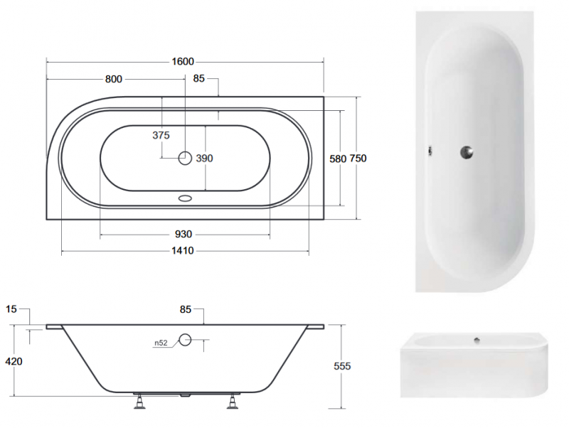 BESCO Avita Slim wanna asymetryczna lewa 160x75 akryl biały WAV-160-NLS