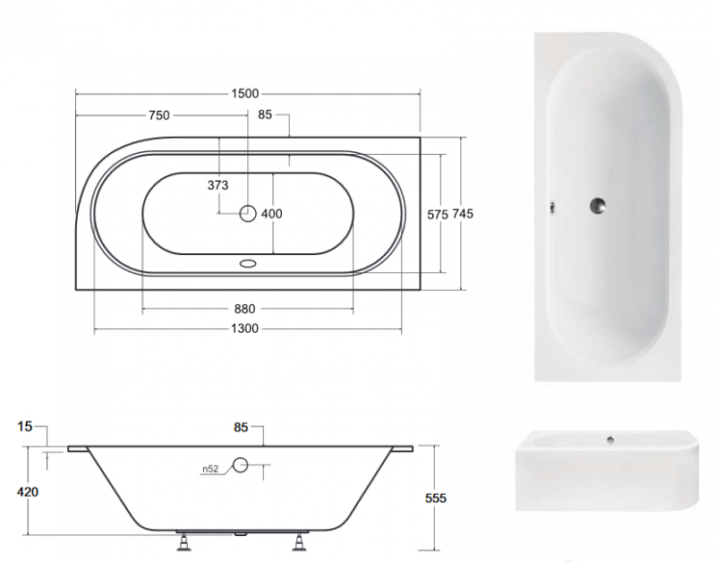 BESCO Avita Slim wanna asymetryczna lewa 150x75 akryl biały WAV-150-NLS