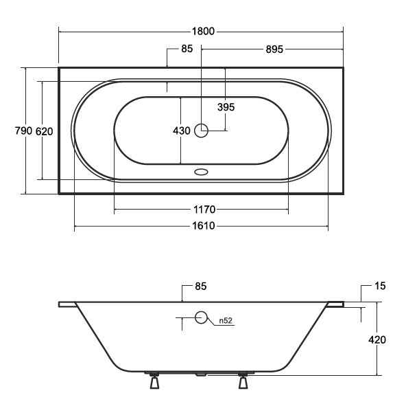 BESCO Vitae Slim wanna prostokątna 180x80 cm akryl biały WAV-180-SL