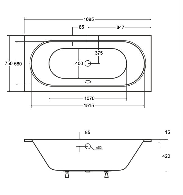 BESCO Vitae Slim wanna prostokątna 170x75 cm akryl biały WAV-170-SL
