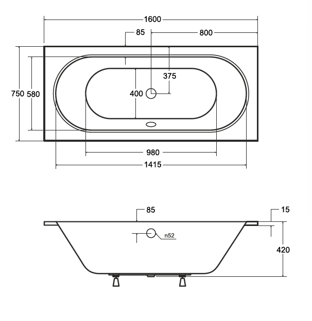 BESCO Vitae Slim wanna prostokątna 160x75 cm akryl biały WAV-160-SL