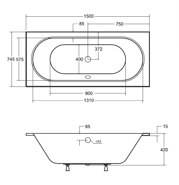 BESCO Vitae Slim wanna prostokątna 150x75 cm akryl biały WAV-150-SL