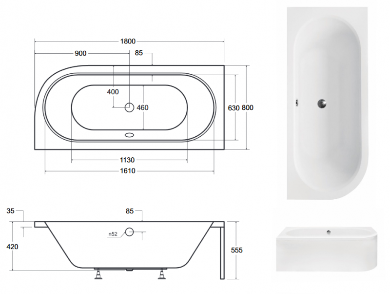 BESCO Avita wanna asymetryczna lewa 180x80 akryl biały WAV-180-NL