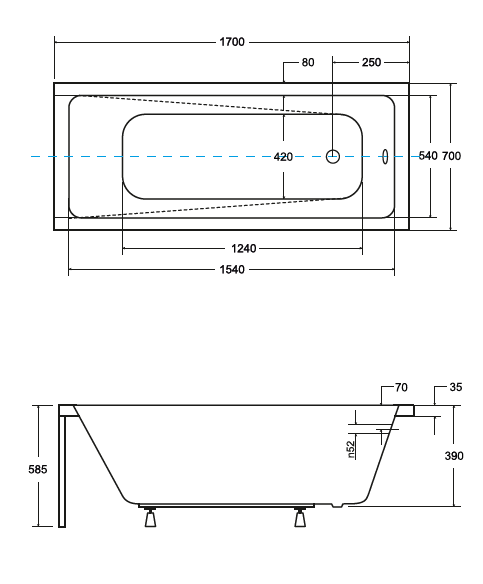 BESCO Modern Slim wanna prostokątna 170x70 biały WAM-170-SL