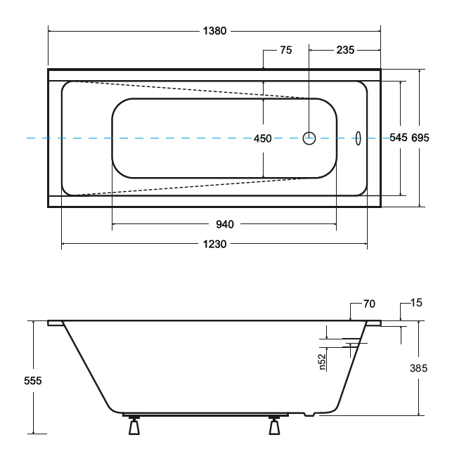 BESCO Modern Slim wanna prostokątna 140x70 biały WAM-140-SL