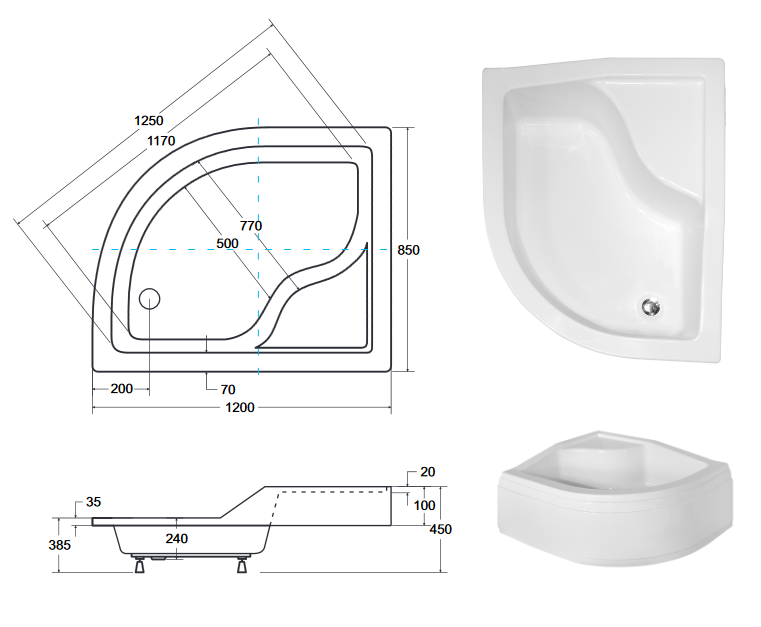 BESCO Maxi brodzik półokrągły lewy 120x80 akryl biały BAM-120-NL