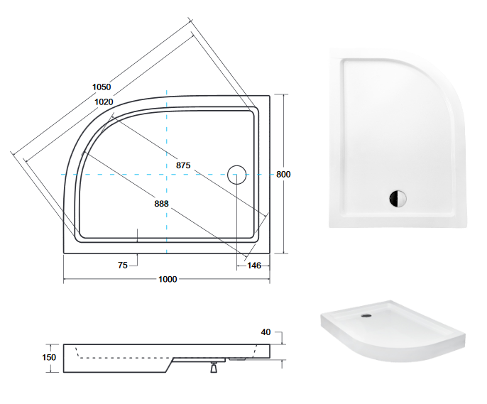 PMD Piramida Saturn brodzik półokrągły lewy 100x80 z obudową biały BAS-100-NL