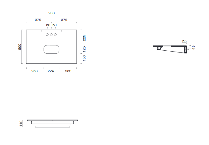 Catalano Horizon blat ceramiczny pod umywalkę 75x50 bez otworu na baterię Cataglaze biały połysk 1PC755000