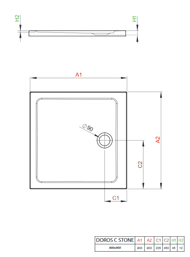 Radaway Doros C Stone brodzik kwadratowy płaski 90x90 biały SDRC9090-01-04S