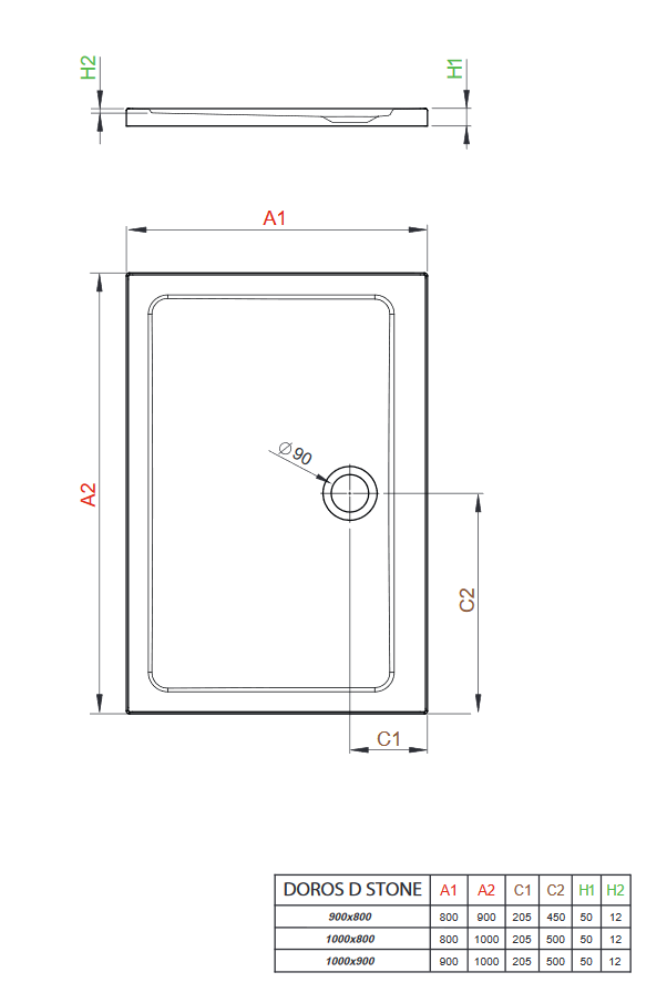 Radaway Doros D Stone brodzik prostokątny płaski 90x80 antracyt SDRD9080-01-64S