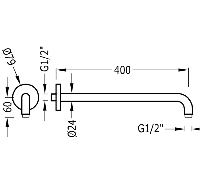 Tres ramię ścienne 40cm do głowicy natryskowej chrom 1.34.621.04