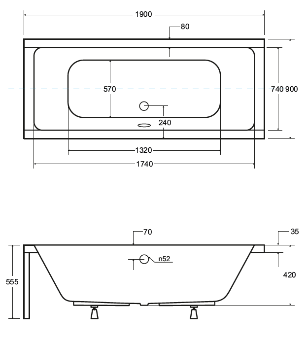 BESCO Quadro wanna prostokątna 190x90 biały WAQ-190-PK