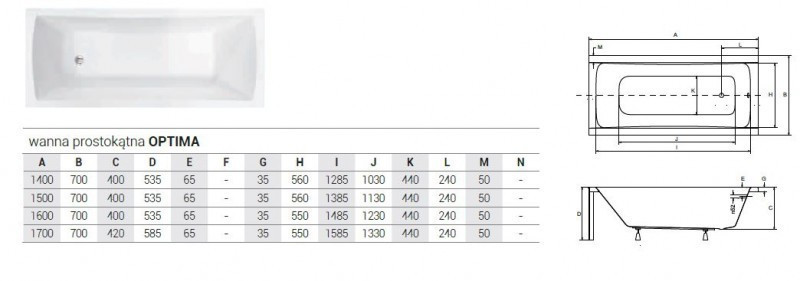 BESCO Optima premium wanna prostokątna z zagłówkiem i uchwytami 160x70 WAO-160-PKP