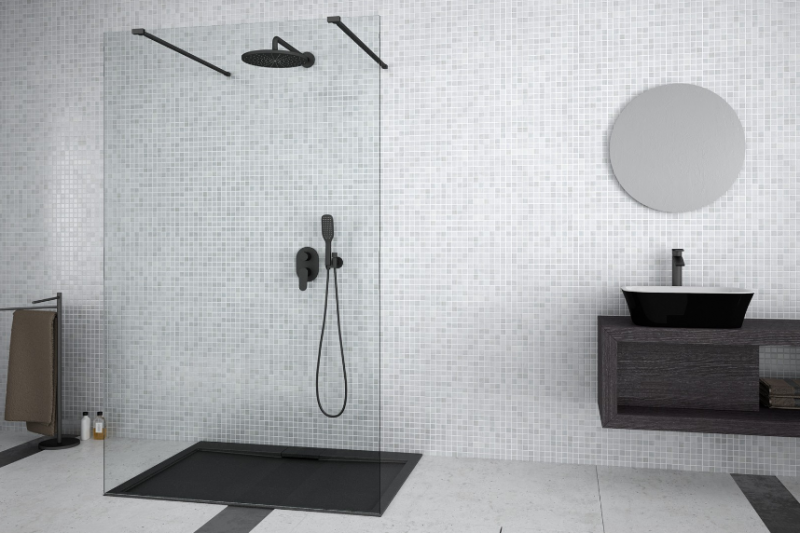 BESCO Aveo Due Black kabina prysznicowa walk-in 90 cm przeźroczyste czarny mat ADB-90-195C