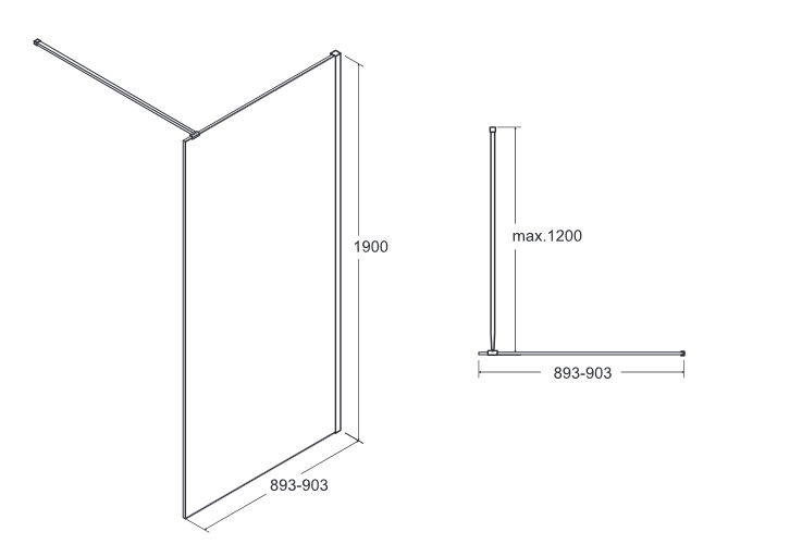BESCO Toca kabina prysznicowa walk-in 90 cm przeźroczyste czarny TCB-90-190C