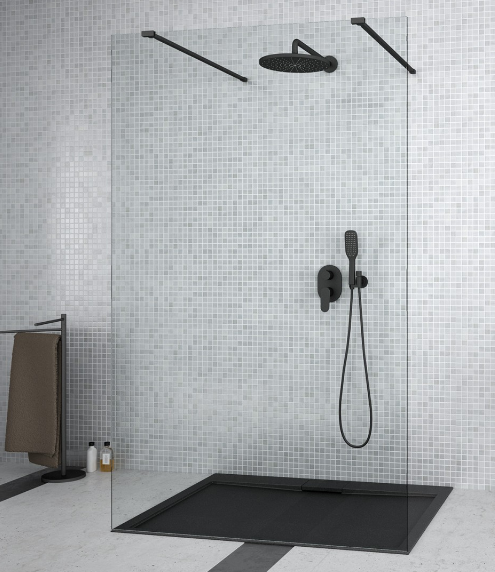 BESCO Aveo Due Black kabina prysznicowa walk-in 130 cm przeźroczyste czarny mat ADB-130-195C