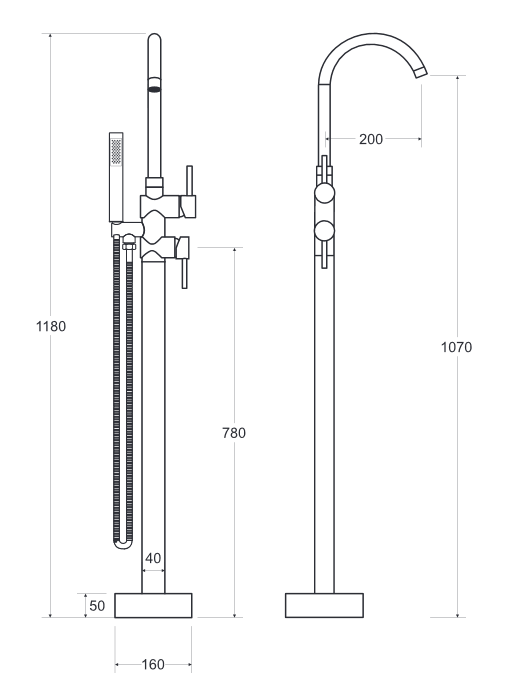 BESCO Illusion I bateria wannowa wolnostojąca podłogowa 118 cm złoty BW-II-ZL