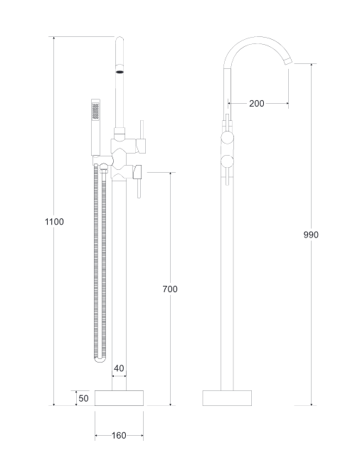 BESCO Illusion II bateria wannowa wolnostojąca podłogowa 110 cm czarny mat BW-III-CZ