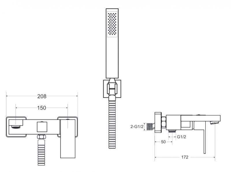 BESCO Modern  bateria wannowa natynkowa z zestawem natryskowym chrom połysk BW-MVS-CH