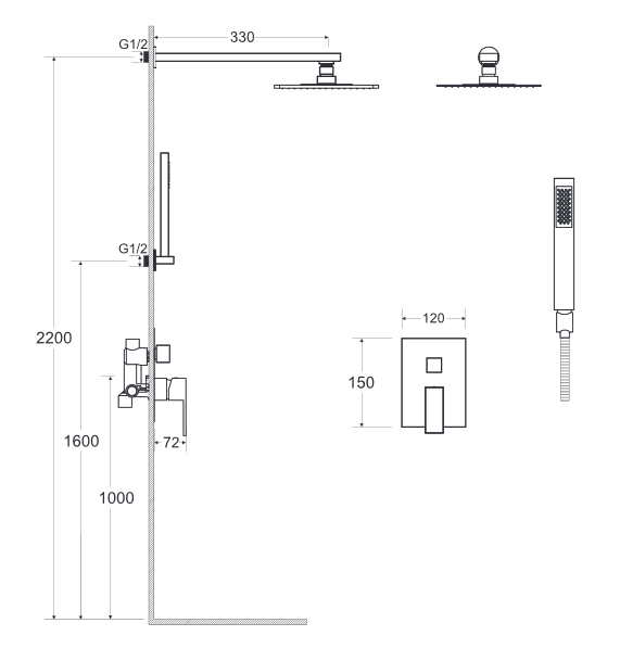 BESCO Modern II zestaw prysznicowy z baterią podtynkową i deszczownicą ultraslim chrom połysk BP-MVII-CH