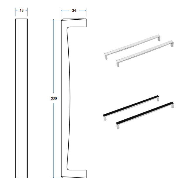 Besco Oxa Long uchwyt metalowy do wanny kwadratowy 33 cm czarny OXA-LB