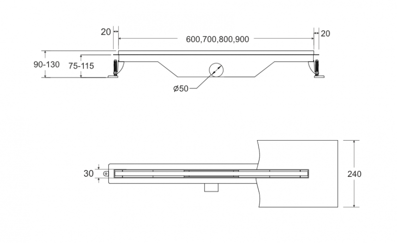 Besco Virgo Slim odpływ liniowy 70 cm ruszt 3 cm wys.7,5 cm stal OL-70-VS