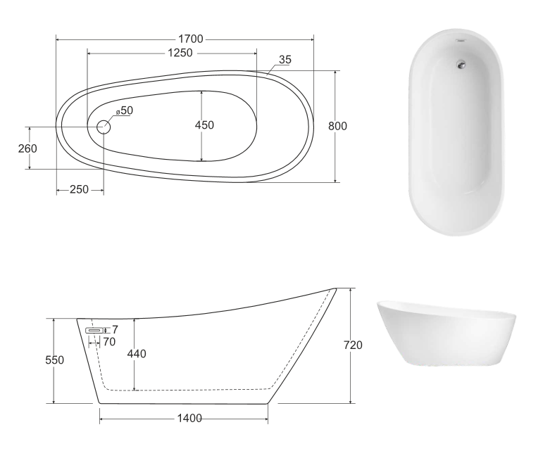Besco Melody wanna wolnostojąca 170x80 cm akryl biały WAS-170-M
