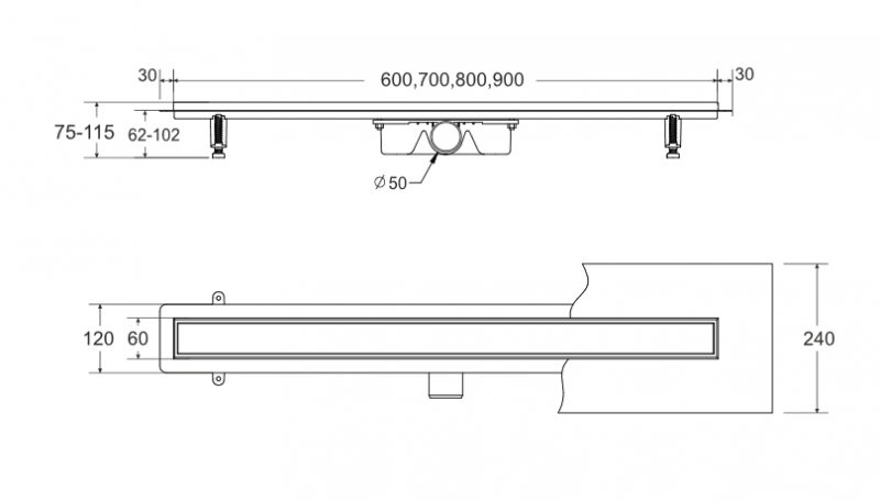 Besco Virgo Black odpływ liniowy 80 cm, wys. 6,2 cm ruszt czarny szkło OL-80-VBL