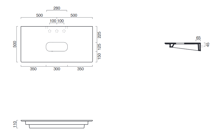 Catalano Horizon blat ceramiczny pod umywalkę 100x50 bez otworu na baterię Cataglaze czarny matowy 1PC10050NS