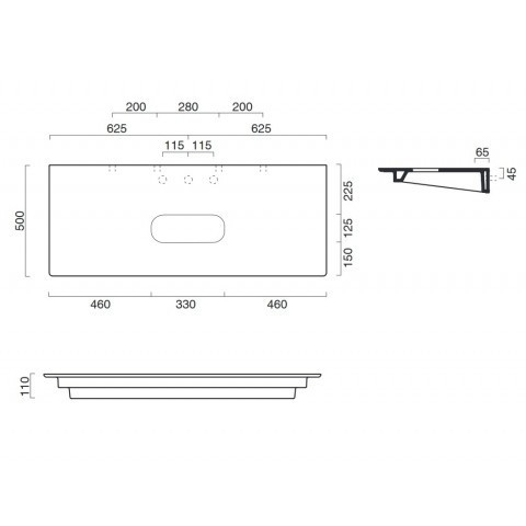 Catalano Horizon blat ceramiczny pod umywalkę 125x50 bez otworu na baterię Cataglaze biały matowy 1PC12550BM