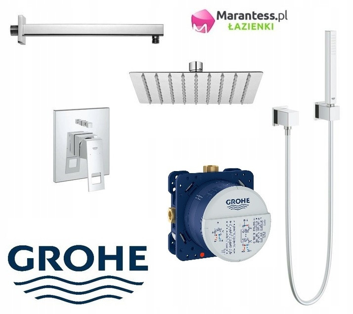 Grohe EuroCube Smartbox zestaw podtynkowy z deszczownicą Hydroland 20x20 cm i słuchawką Euphoria kompletny 24062000NAT01