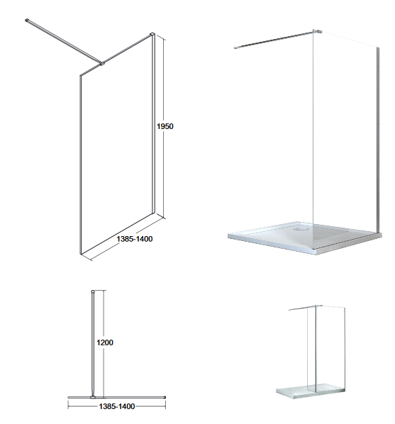 BESCO Aveo kabina prysznicowa walk-in 140 cm przeźroczyste chrom AV-140-195-C